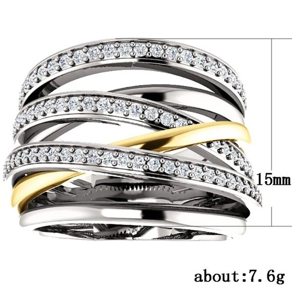 💎 Multi Layer Stackable White Zircon Macro Pave Rings for Women, PD276 - Picture 3 of 3